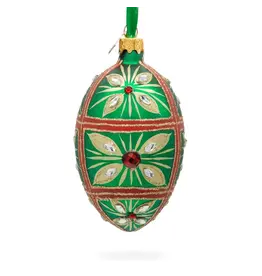 Red Jewels on Green Glass Egg Ornament