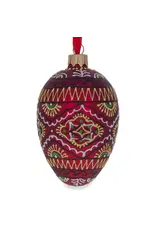 Ukrainian Folk Pattern on Red Glass Egg Ornament