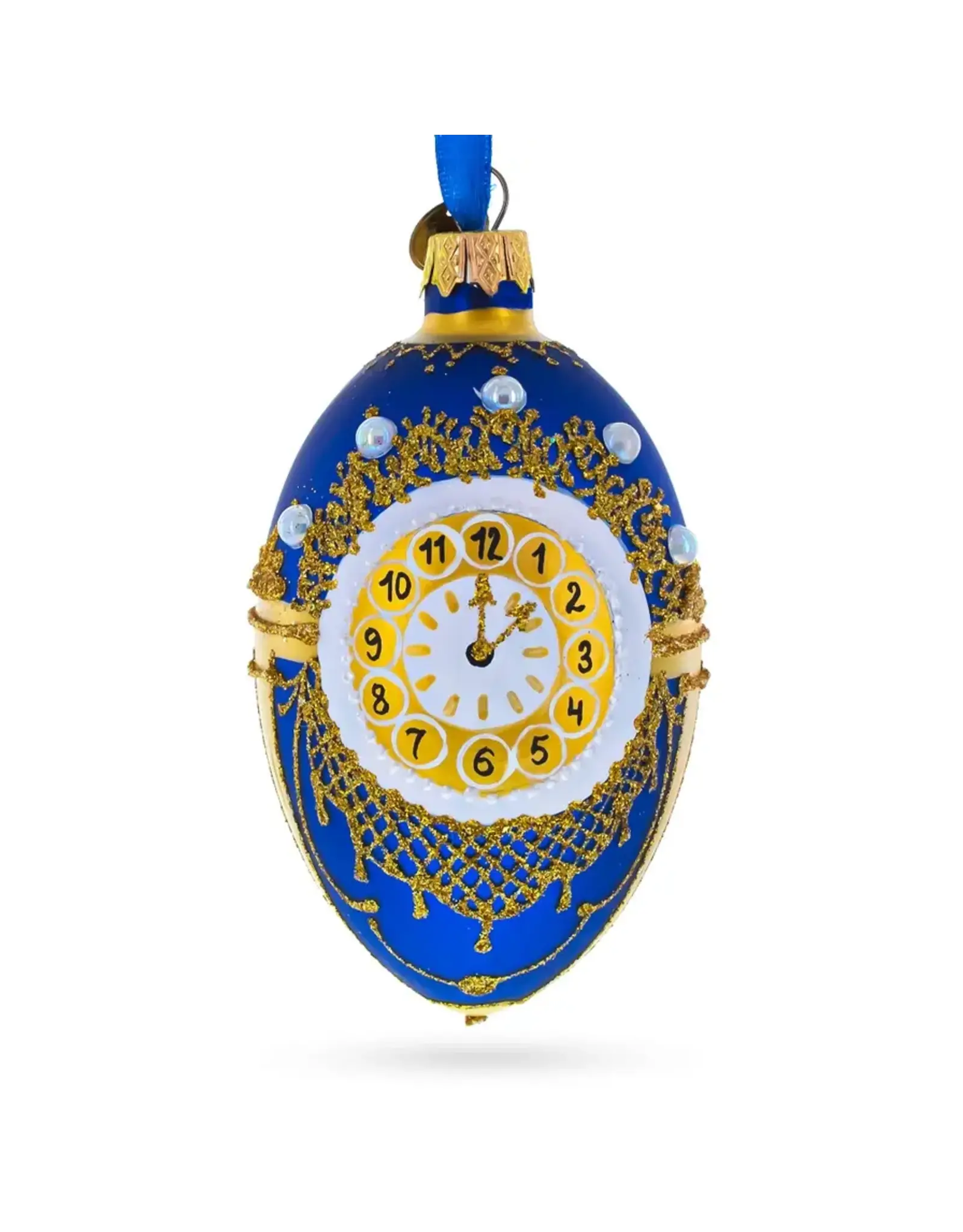 Romanov 1900 Clock Glass Fabergé Style Egg Ornament