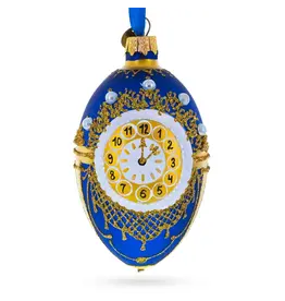 Romanov 1900 Clock Glass Fabergé Style Egg Ornament