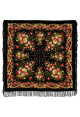 Red Roses on Black Pavlovo Posad Shawl