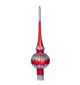 Retro  Glass Tree Topper Red w Silver