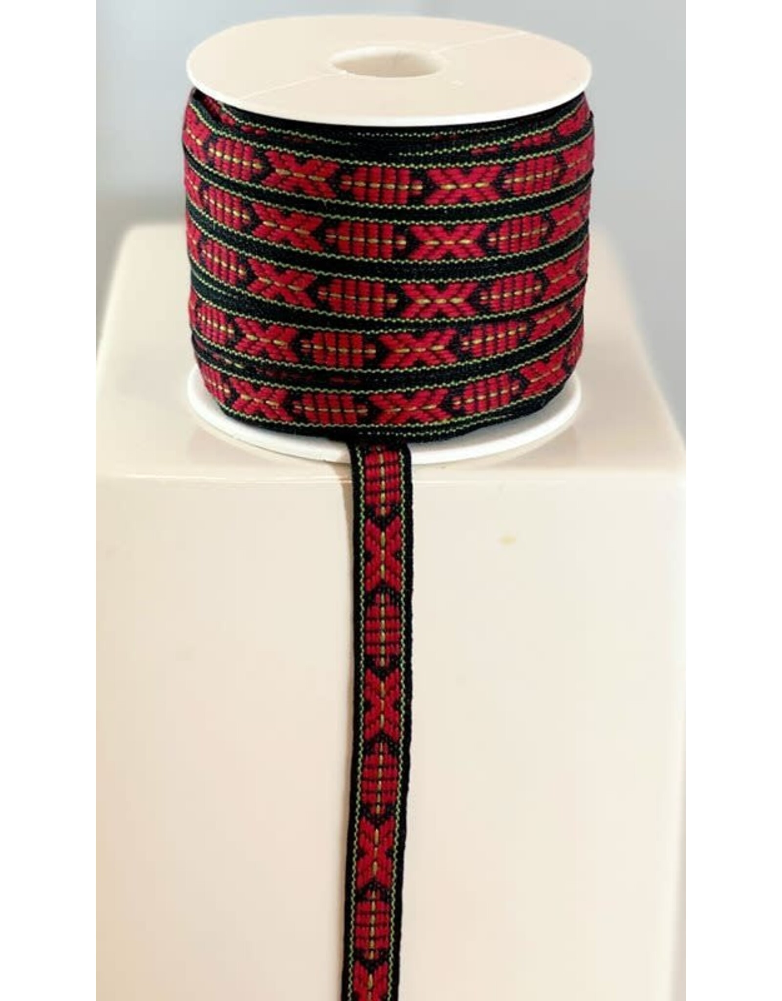 Slavic Folk Art Ribbon Red & Green on Black