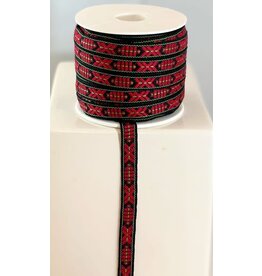 Slavic Folk Art Ribbon Red & Green on Black