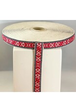 Red & White on Black Folk Pattern Ribbon