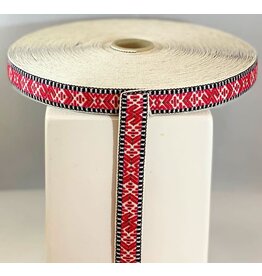 Red & White on Black Folk Pattern Ribbon