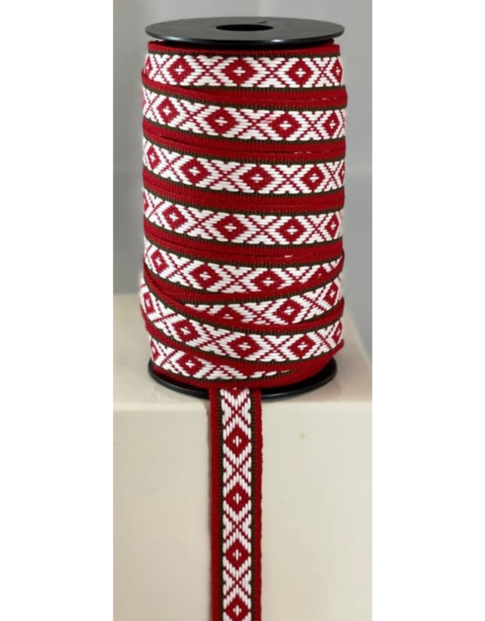 Red Folk Pattern on White Ribbon