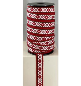 Red Folk Pattern on White Ribbon