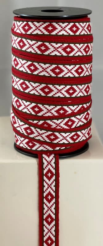 Red Folk Pattern on White Ribbon - TMORA Shop