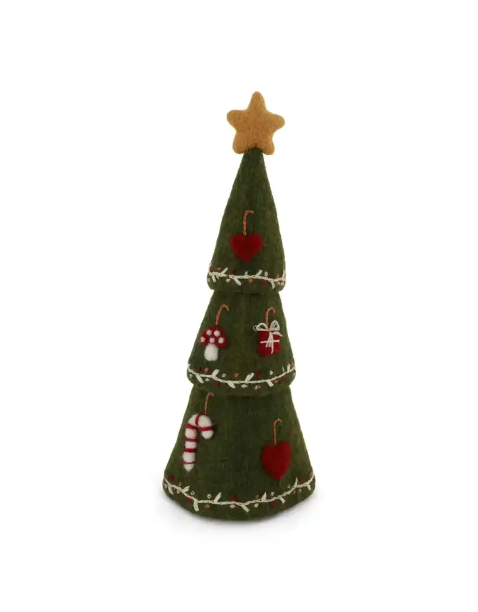Green Felted Wool Decorated Christmas Tree 3-in-1