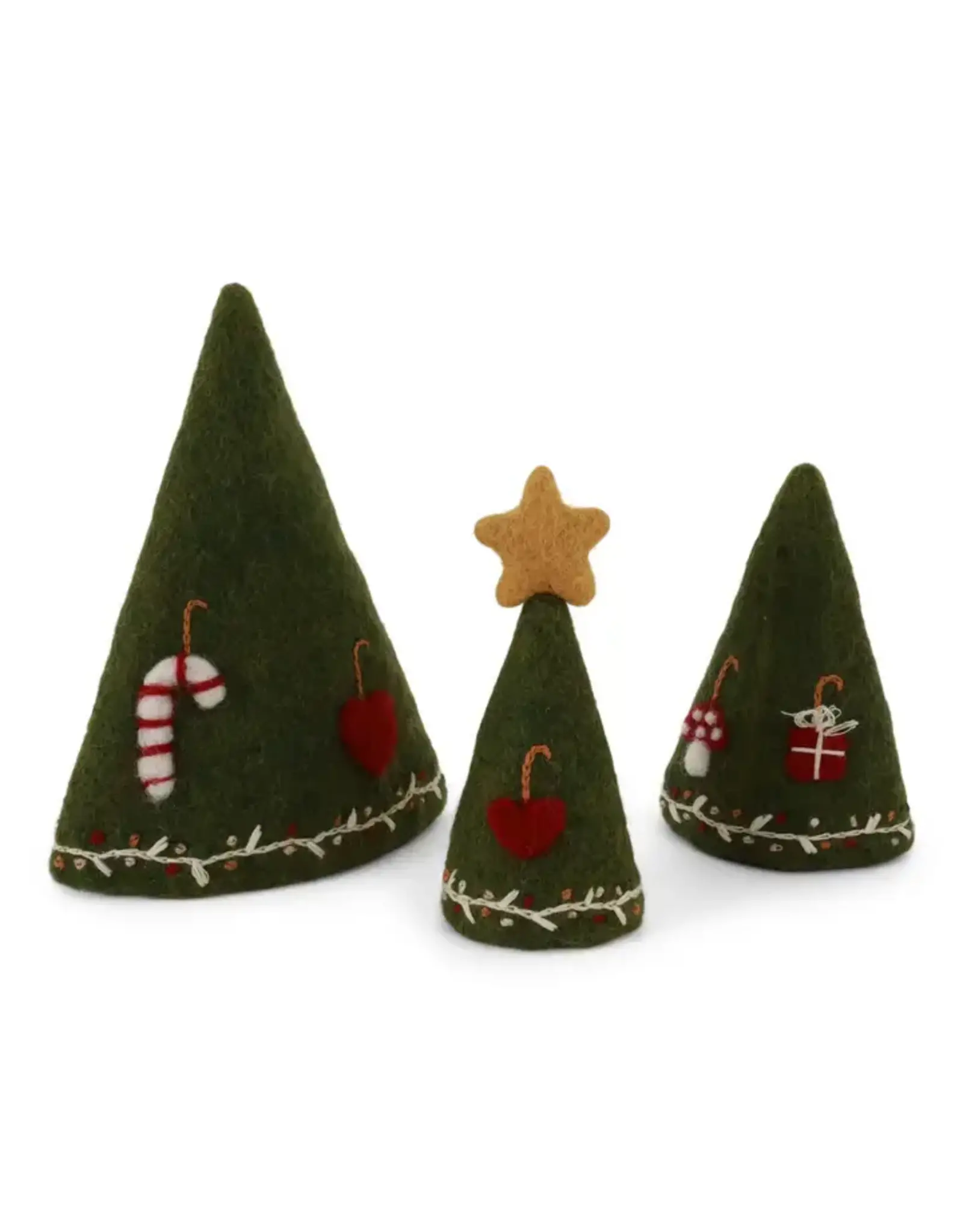 Green Felted Wool Decorated Christmas Tree 3-in-1