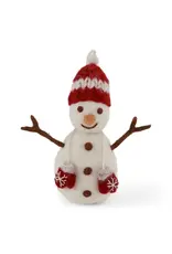 Felted Wool Snowman with Red Hat and Mittens Ornament