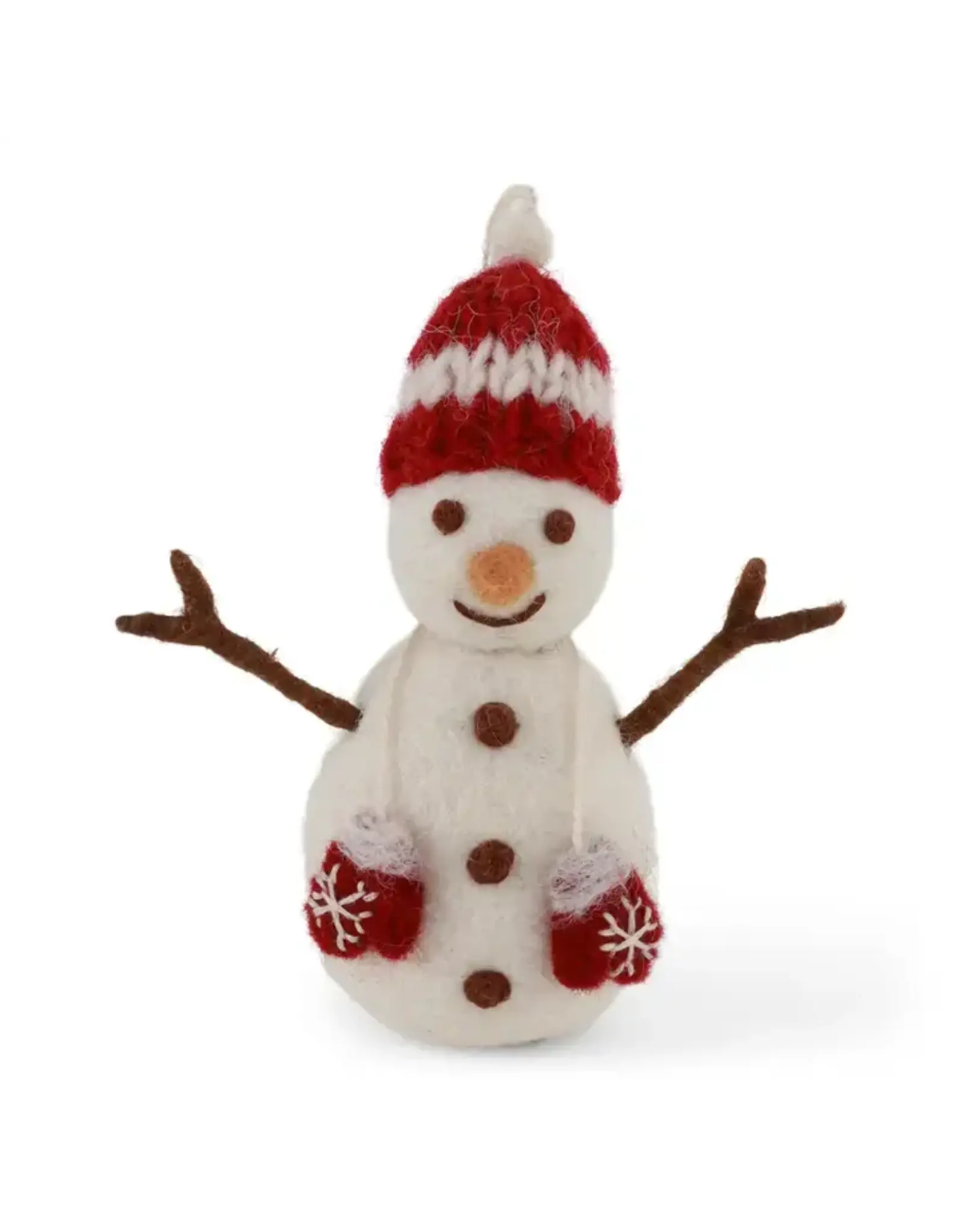 Felted Wool Snowman with Red Hat and Mittens Ornament