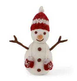 Felted Wool Snowman with Red Hat and Mittens Ornament
