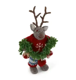 Felted Wool Reindeer with Garland Ornament