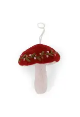 Felted Wool Embroidered Holiday Mushroom Ornament