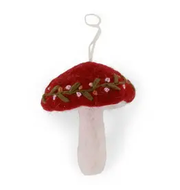 Felted Wool Embroidered Holiday Mushroom Ornament