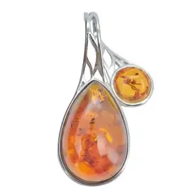 Cognac Amber Silver Pendant