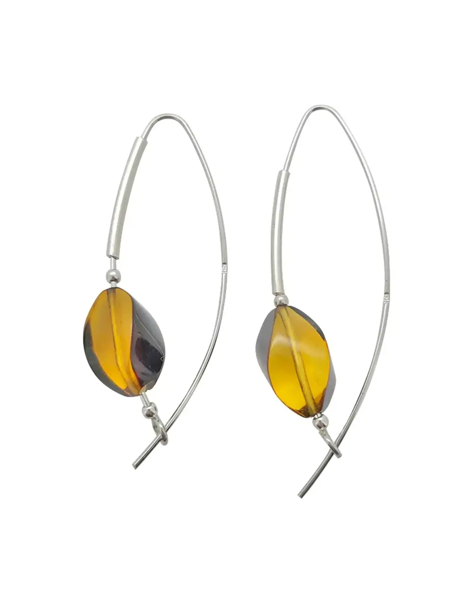 Swirl-Shaped Amber Hook Earrings