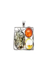 Multi Color Amber Square  Pendant Necklace