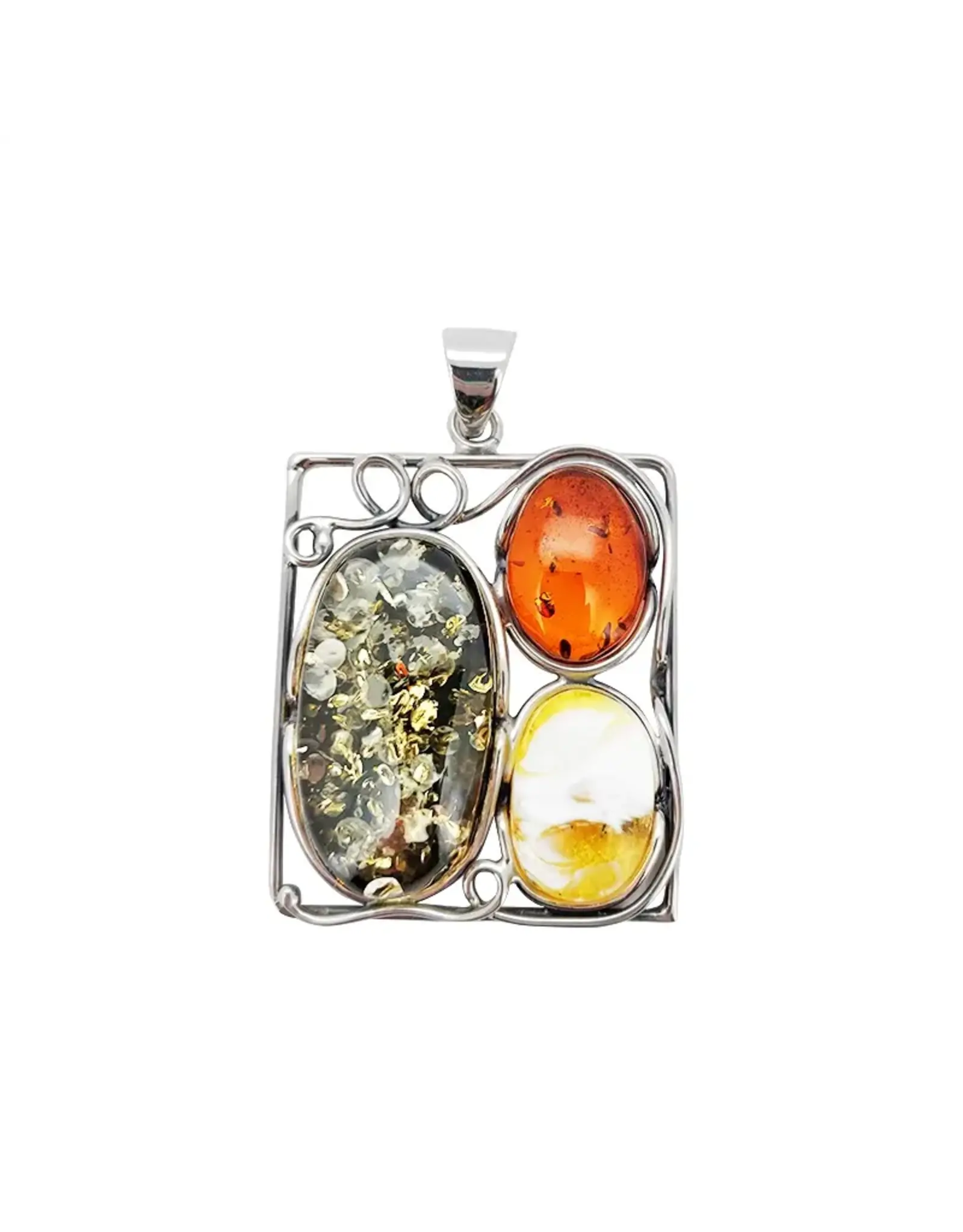 Multi Color Amber Square  Pendant Necklace