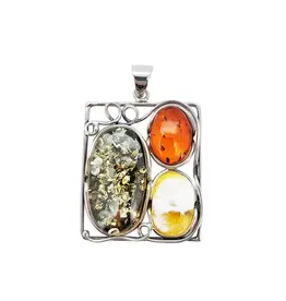 Multi Color Amber Square  Pendant Necklace