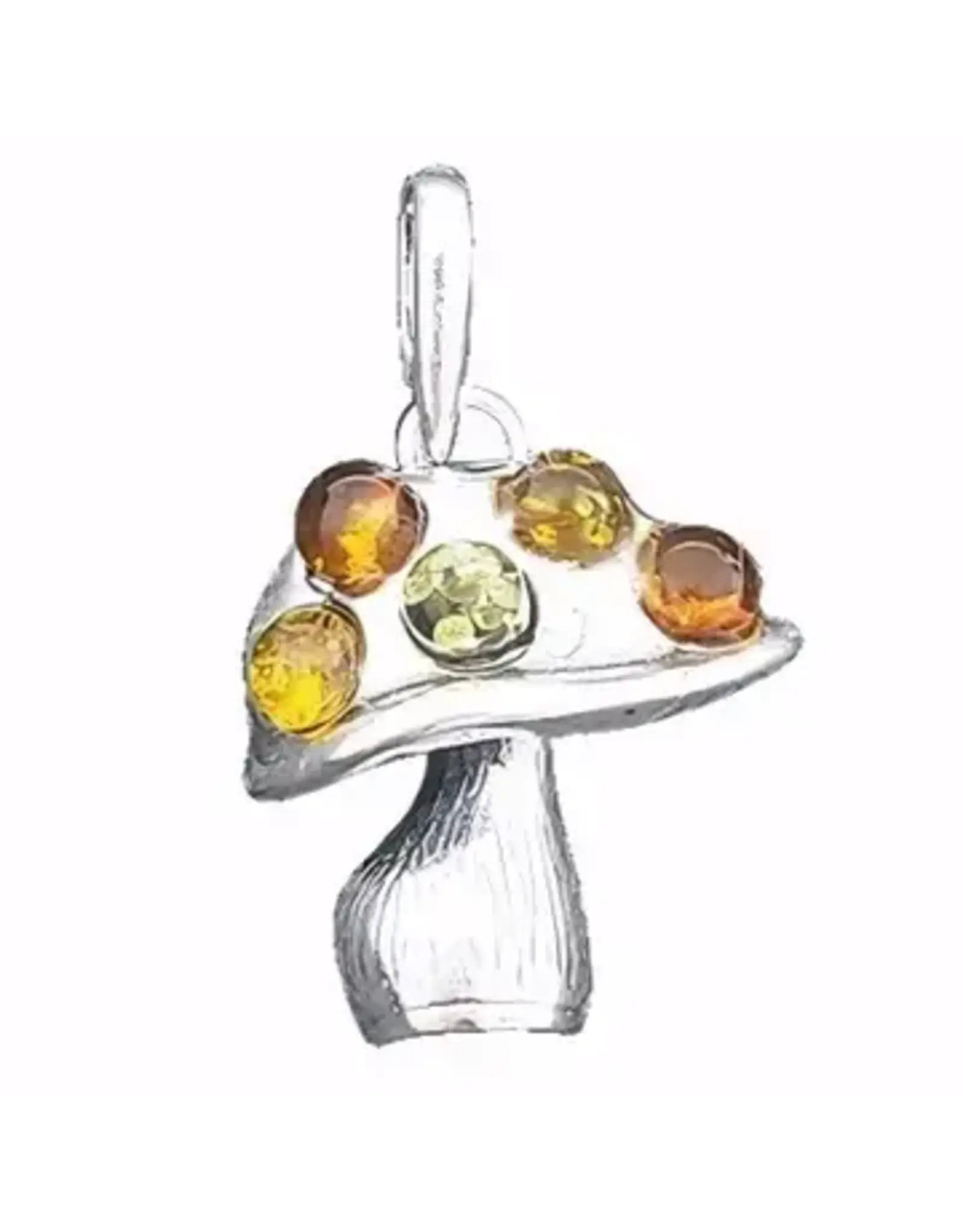 Mushroom Multi Color Amber Silver Pendant Necklace