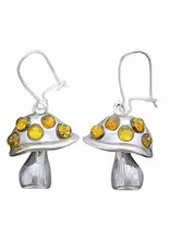 Mushroom Amber Silver Earrings
