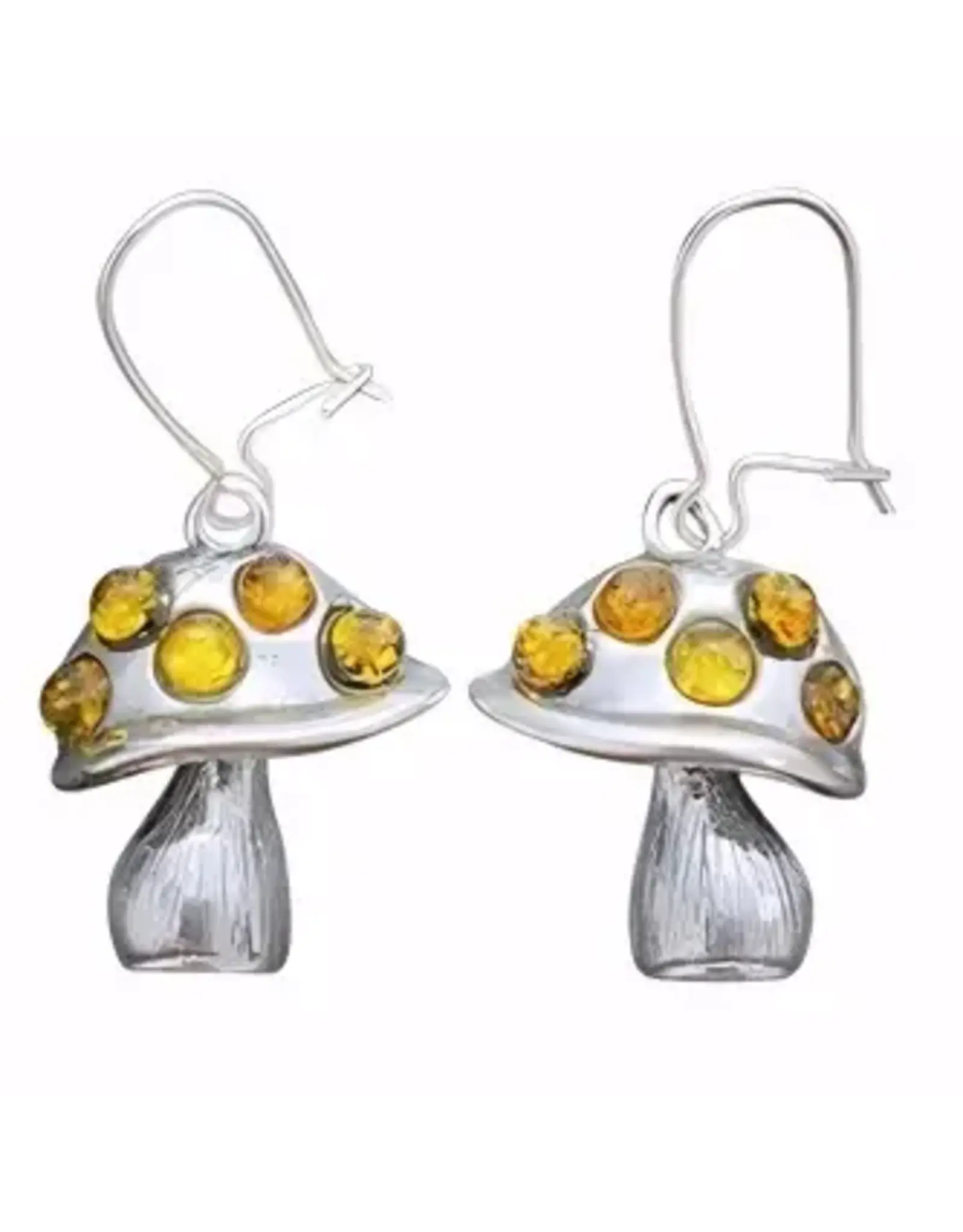 Mushroom Amber Silver Earrings