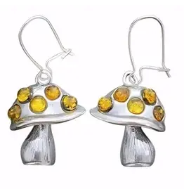 Mushroom Amber Silver Earrings