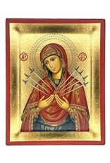 Virgin Mary with Seven Swords Silkscreened Wood Icon 5" x 4"