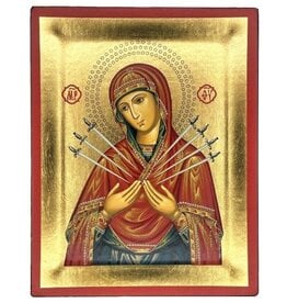 Virgin Mary with Seven Swords Silkscreened Wood Icon 5" x 4"