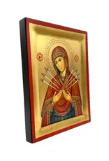 Virgin Mary with Seven Swords Silkscreened Wood Icon 5" x 4"