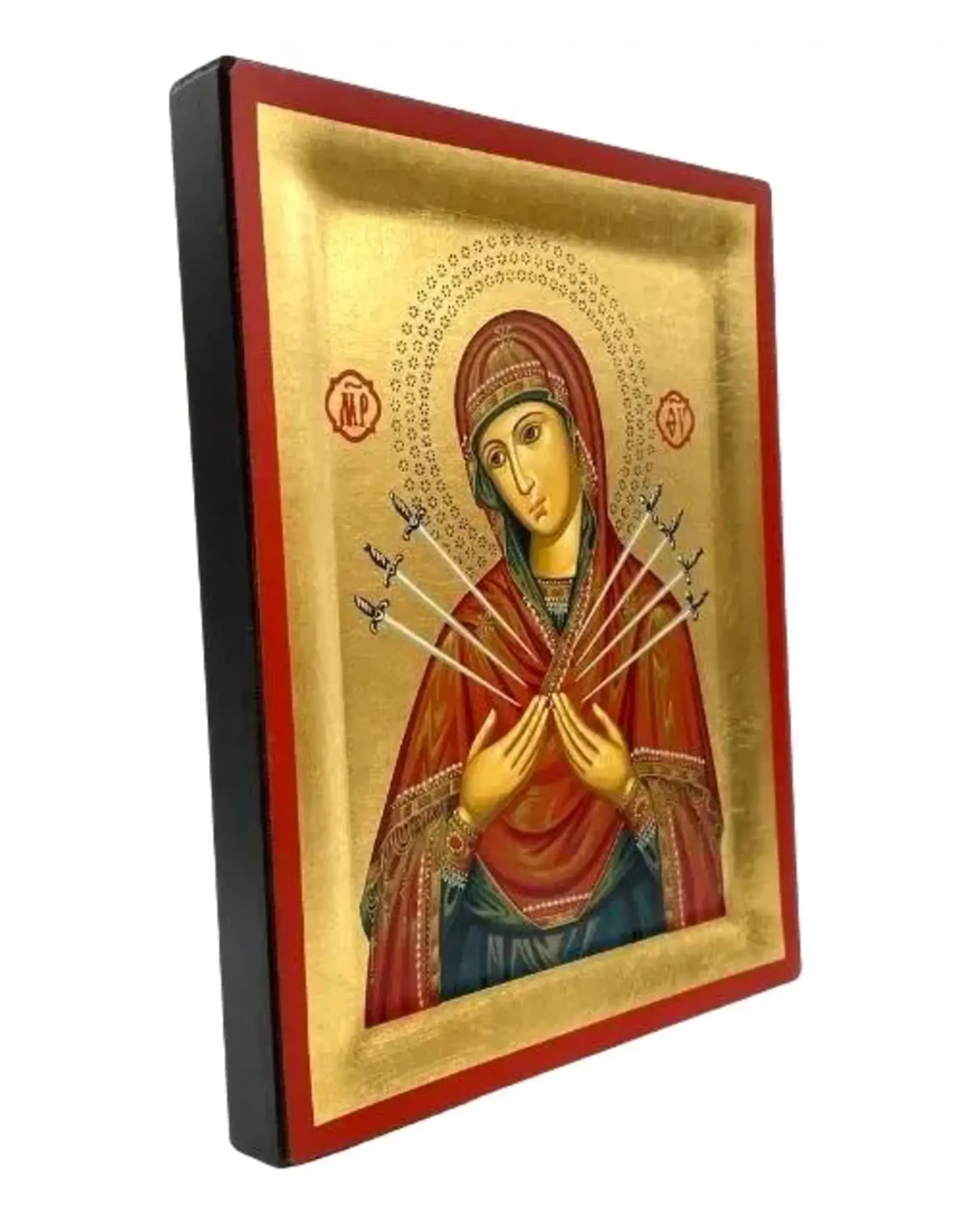 Virgin Mary with Seven Swords Silkscreened Wood Icon 5" x 4"