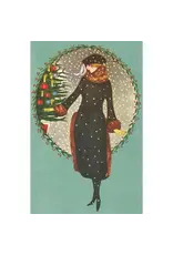 Art Deco Girl with Tree Holiday Magnet