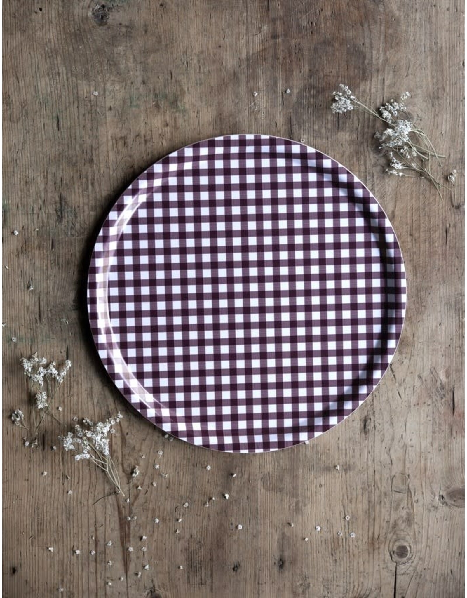 Gingham Birch Tray in Burgundy