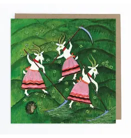 White Goats Cutting Grass Greeting Card