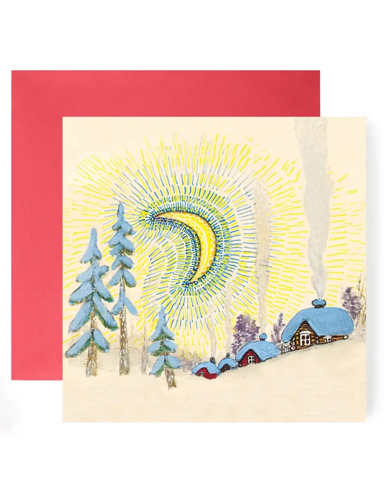 Winter Village in Moonlight Holiday Card