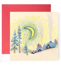 Winter Village in Moonlight Holiday Card
