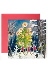 Bunnies Under a Christmas Tree Holiday Card