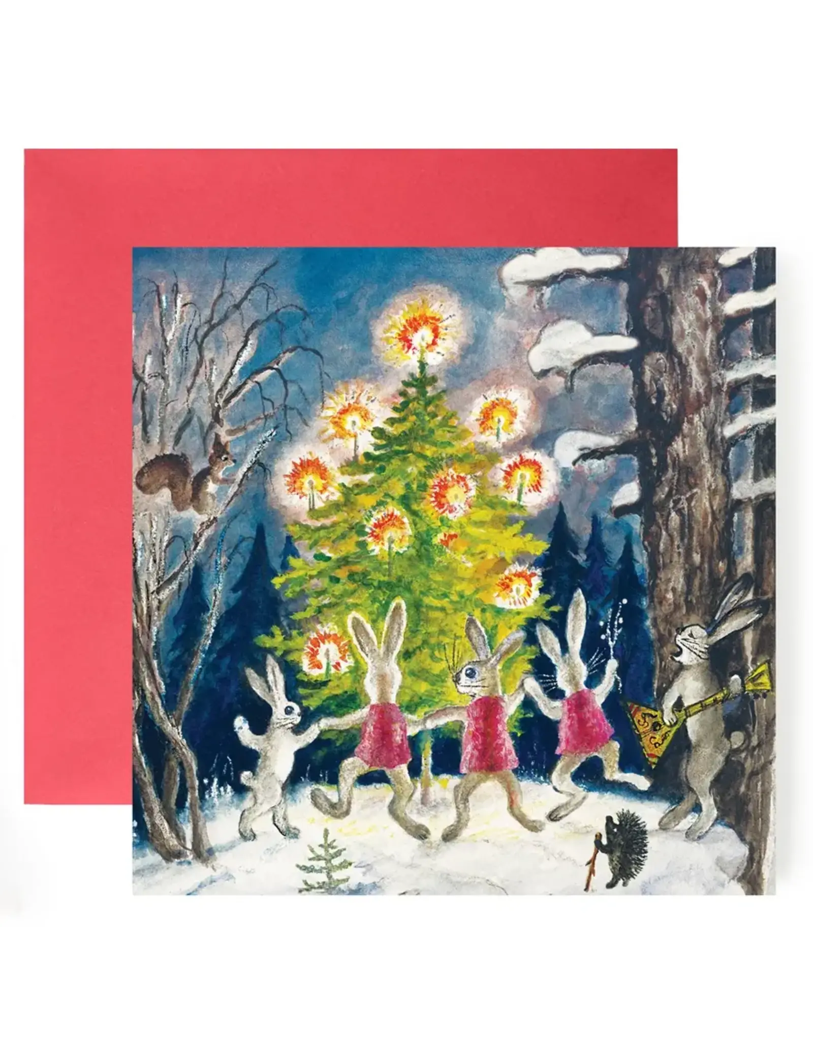 Bunnies Under a Christmas Tree Holiday Card