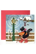 Black Cat Carrying Bread Winter Card