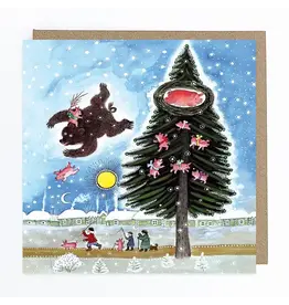 Flying Bear, Nesting Pig Holiday Card