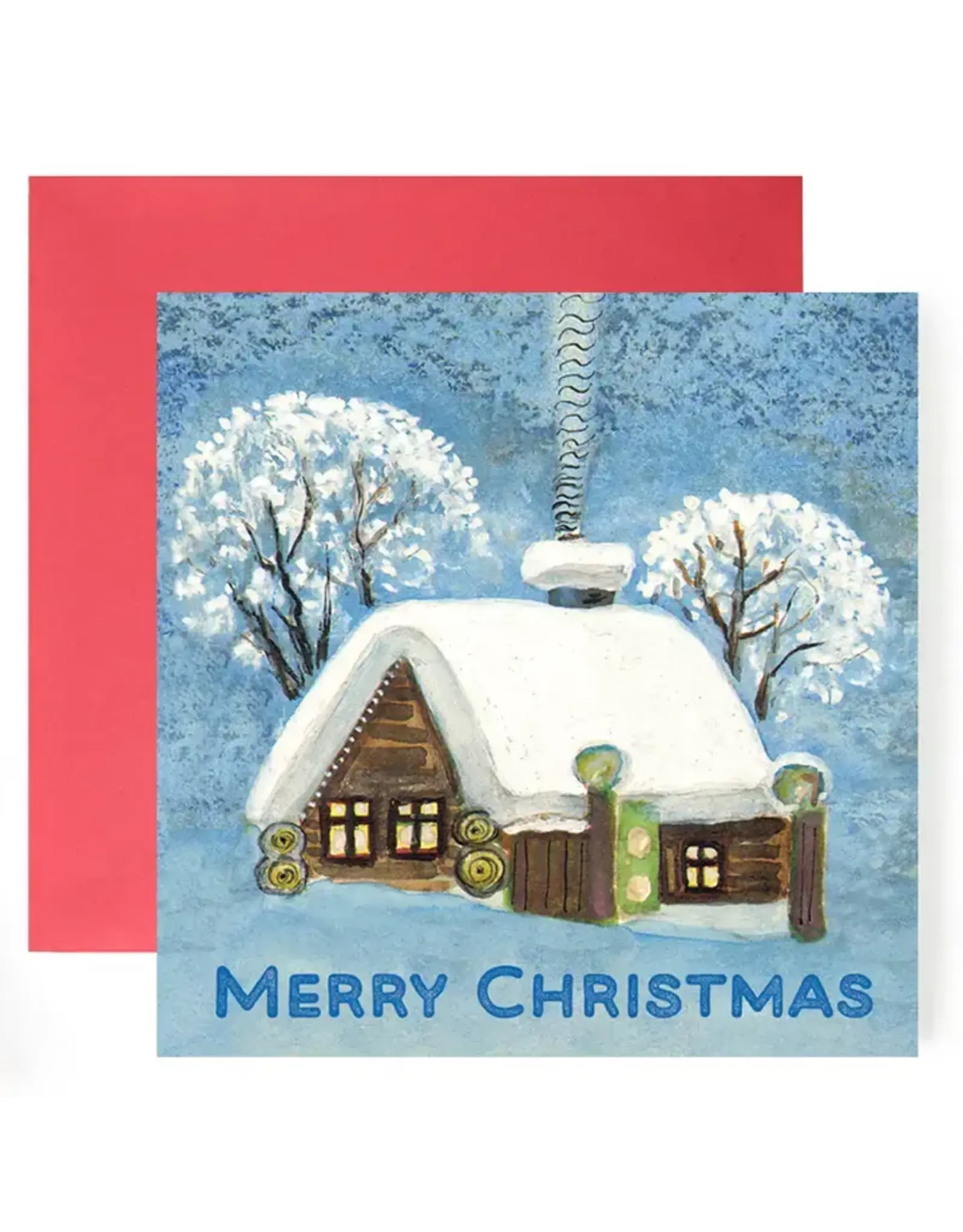 Cabin in Snow Merry Christmas Greeting Card