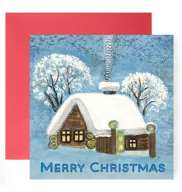Cabin in Snow Merry Christmas Greeting Card