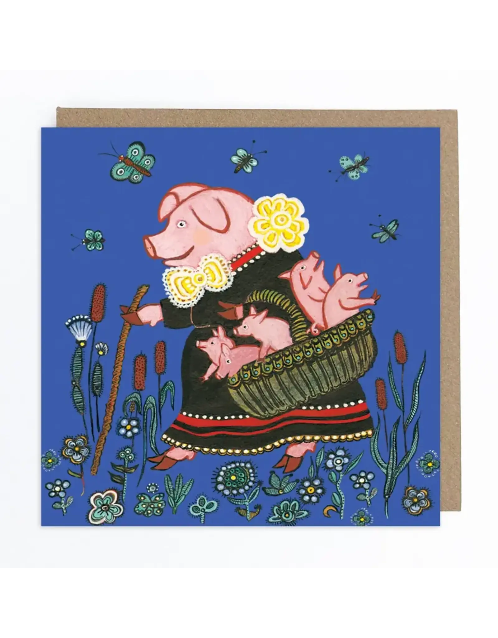 Mother Pig and Piglets Greeting Card