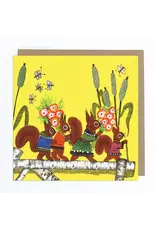 Red Squirrels with Flowers Greeting Card