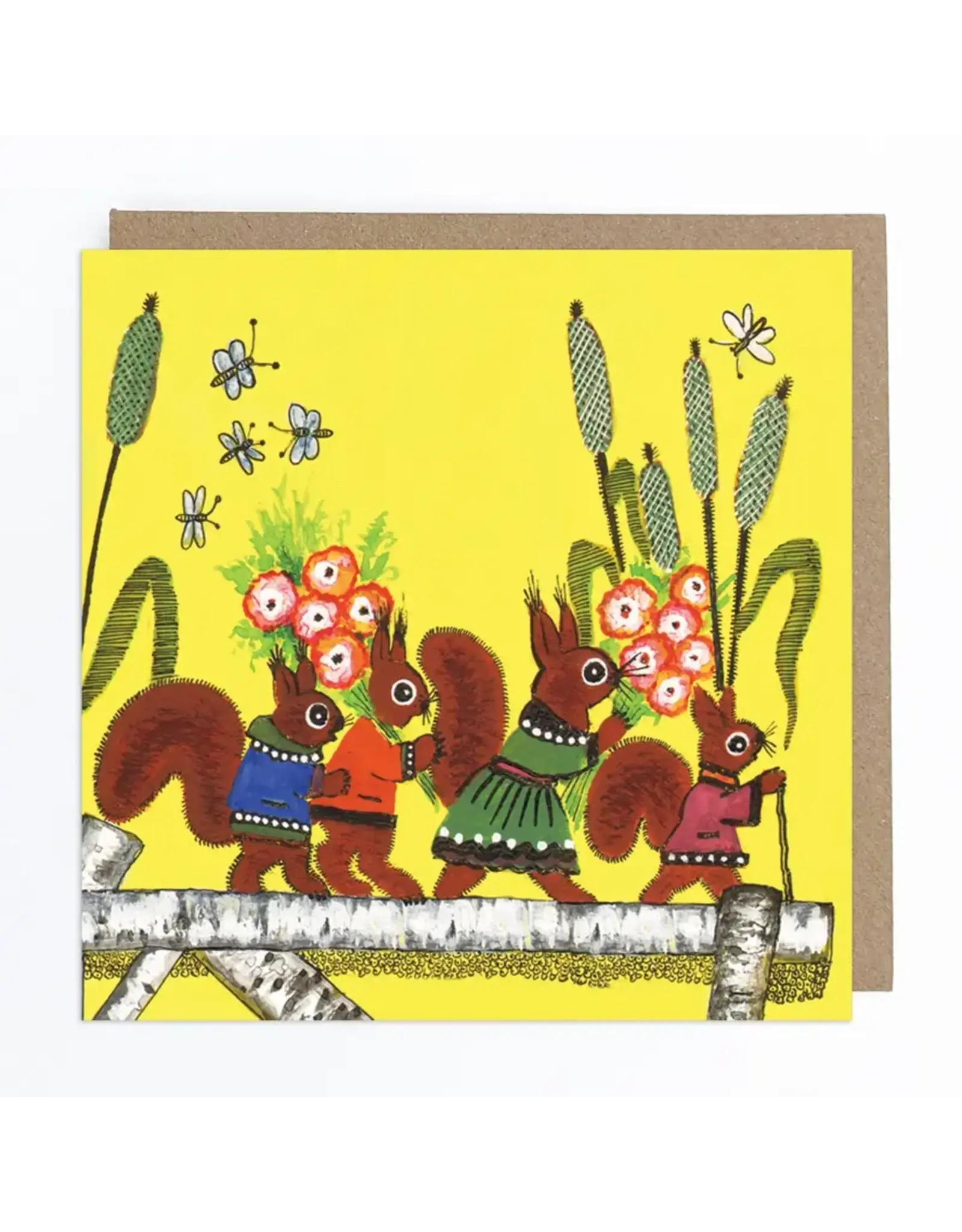 Red Squirrels with Flowers Greeting Card