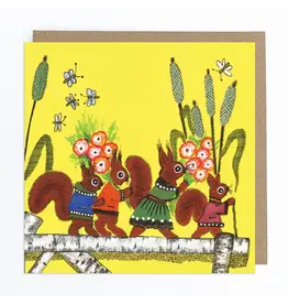 Red Squirrels with Flowers Greeting Card
