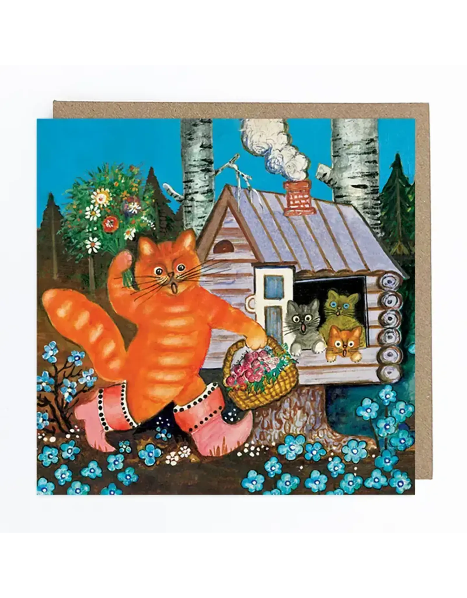 Ginger Cat and Kittens Greeting Card